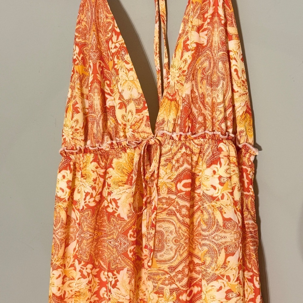 Flying‎ Tomato Vibrant Orange Floral Maxi Dress - Size L - Picture 4 of 7
